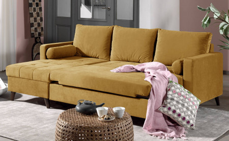 POLAR - Canapé d'angle réversible convertible - en velours au design scandinave - 4 places POLAR - Canapé d'angle réversible convertible - en velours au design scandinave - 4 places