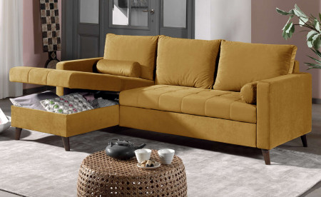 POLAR - Canapé d'angle réversible convertible - en velours au design scandinave - 4 places POLAR - Canapé d'angle réversible convertible - en velours au design scandinave - 4 places