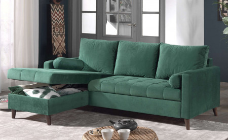 POLAR - Canapé d'angle réversible convertible - en velours au design scandinave - 4 places POLAR - Canapé d'angle réversible convertible - en velours au design scandinave - 4 places