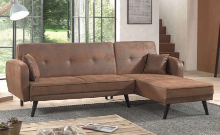 Folke Vintage - Canapé d'angle réversible convertible - style scandinave rétro - microfibre marron vieilli Folke Vintage - Canapé d'angle réversible convertible - style scandinave rétro - microfibre marron vieilli