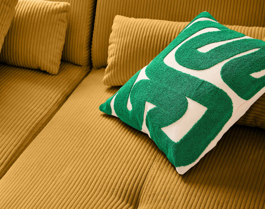 Canapé panoramique d'angle droit 7 places en velours côtelé Onyx