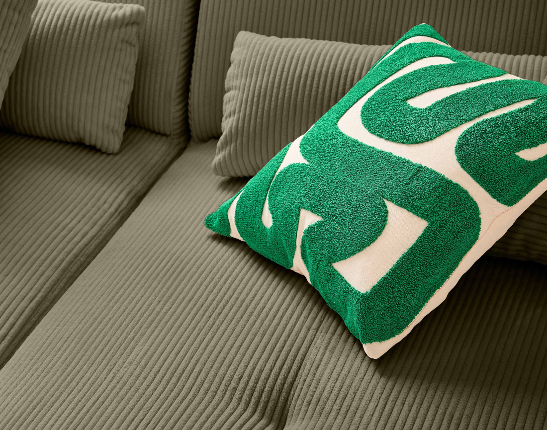 Canapé panoramique d'angle gauche 7 places en velours côtelé Onyx