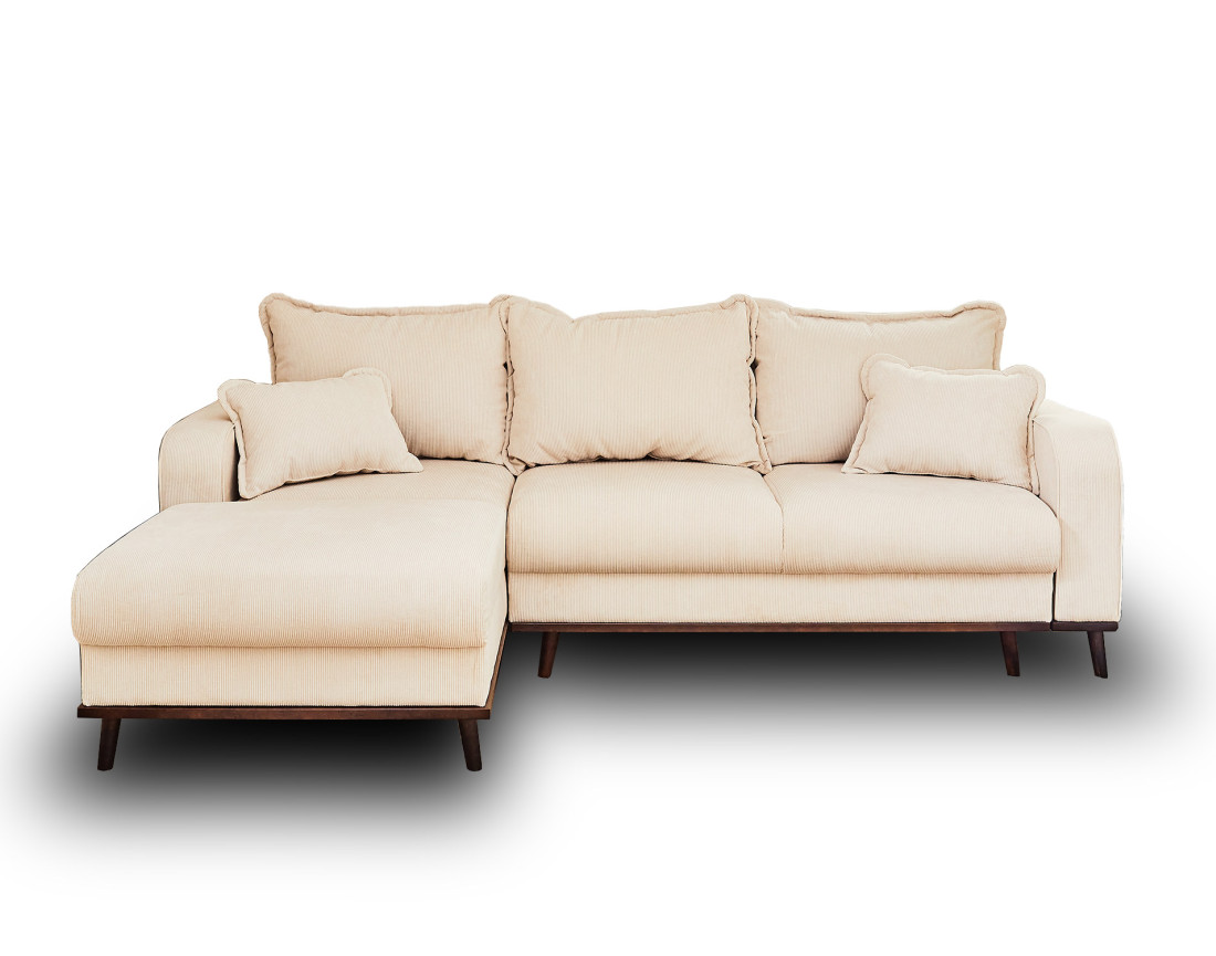 Canapé d'angle gauche 4 places convertible avec coffre en velours côtelé Albane Canapé d'angle gauche 4 places convertible avec coffre en velours côtelé Albane