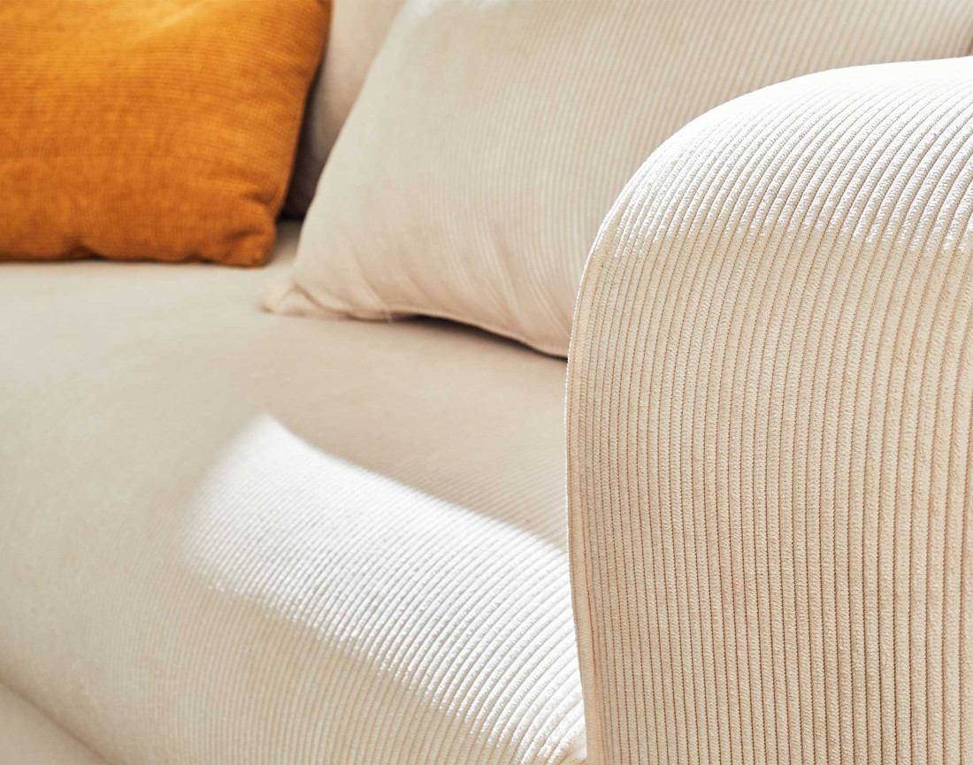 Canapé d'angle gauche 4 places convertible avec coffre en velours côtelé Albane Canapé d'angle gauche 4 places convertible avec coffre en velours côtelé Albane