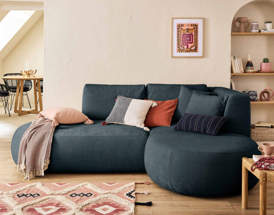 Canapé modulable d'angle droit 4 places en tissu texturé Santorini