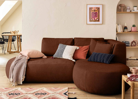 Canapé modulable d'angle droit 4 places en tissu texturé Santorini