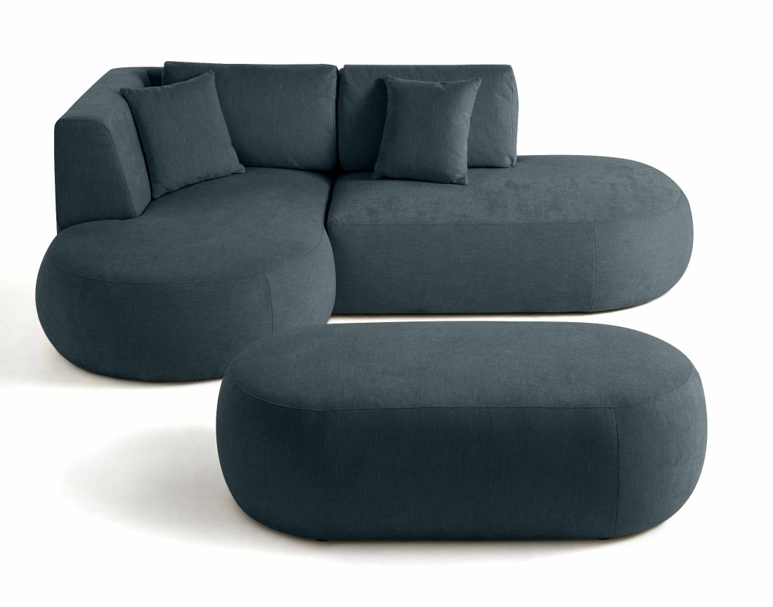 Canapé modulable d'angle gauche 4 places avec pouf en tissu texturé Santorini