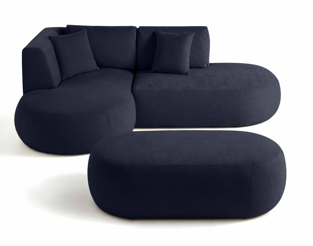 Canapé modulable d'angle gauche 4 places avec pouf en tissu texturé Santorini