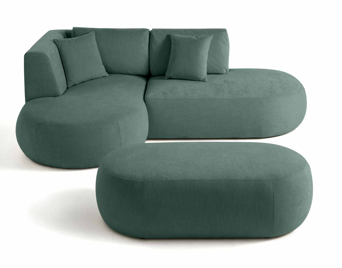 Canapé modulable d'angle gauche 4 places avec pouf en tissu texturé Santorini