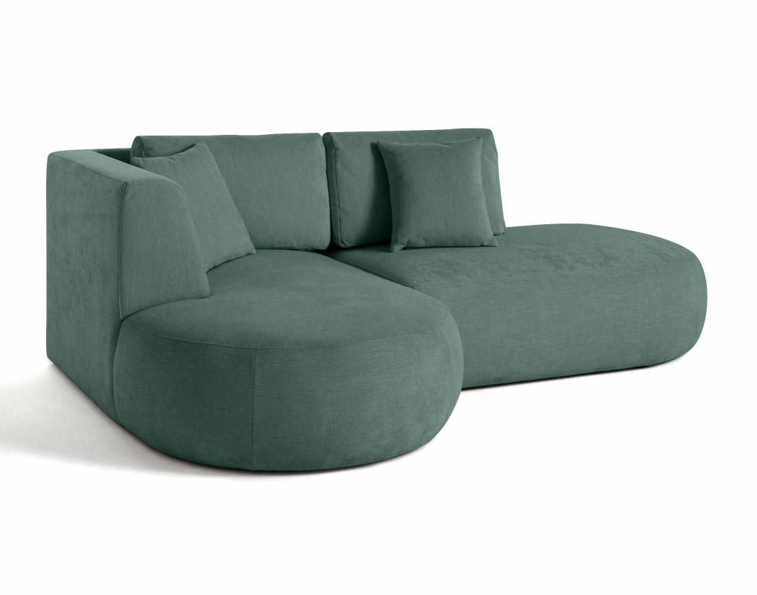 Canapé modulable d'angle gauche 4 places avec pouf en tissu texturé Santorini