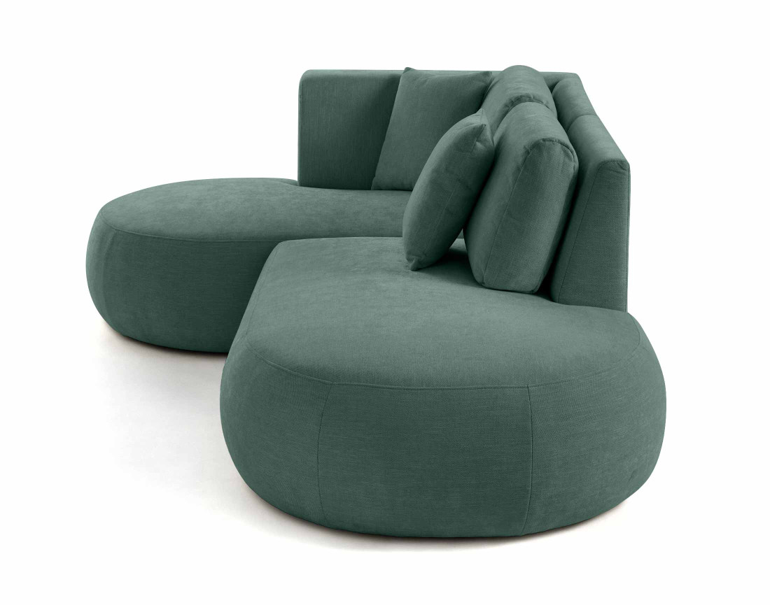 Canapé modulable d'angle gauche 4 places avec pouf en tissu texturé Santorini