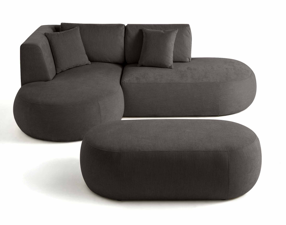 Canapé modulable d'angle gauche 4 places avec pouf en tissu texturé Santorini Canapé modulable d'angle gauche 4 places avec pouf en tissu texturé Santorini