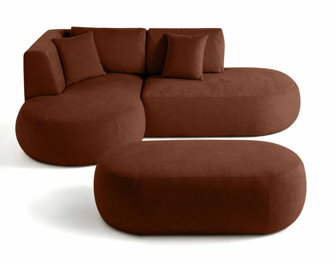 Canapé modulable d'angle gauche 4 places avec pouf en tissu texturé Santorini