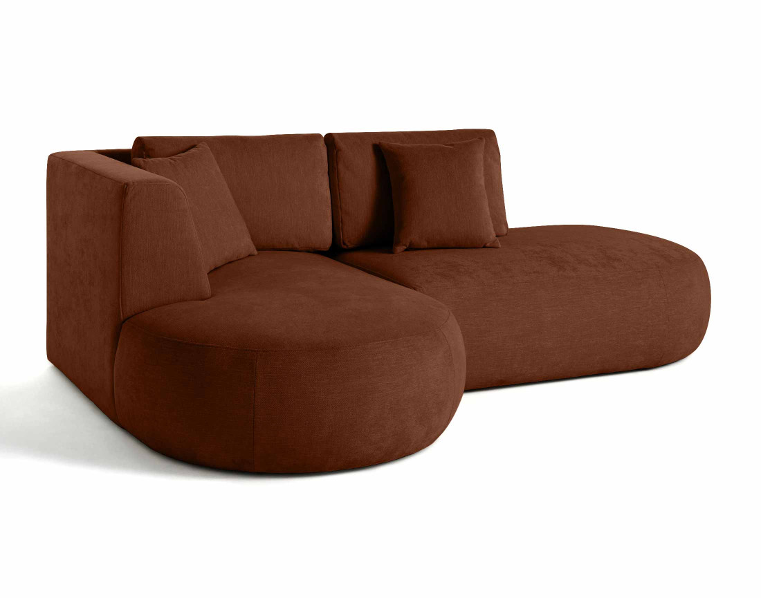 Canapé modulable d'angle gauche 4 places avec pouf en tissu texturé Santorini