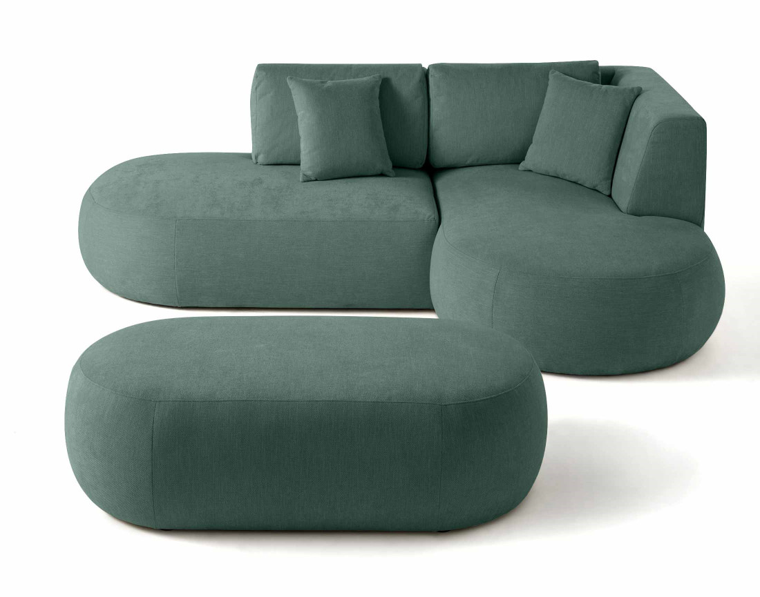 Canapé modulable d'angle droit avec pouf 4 places en tissu texturé Santorini