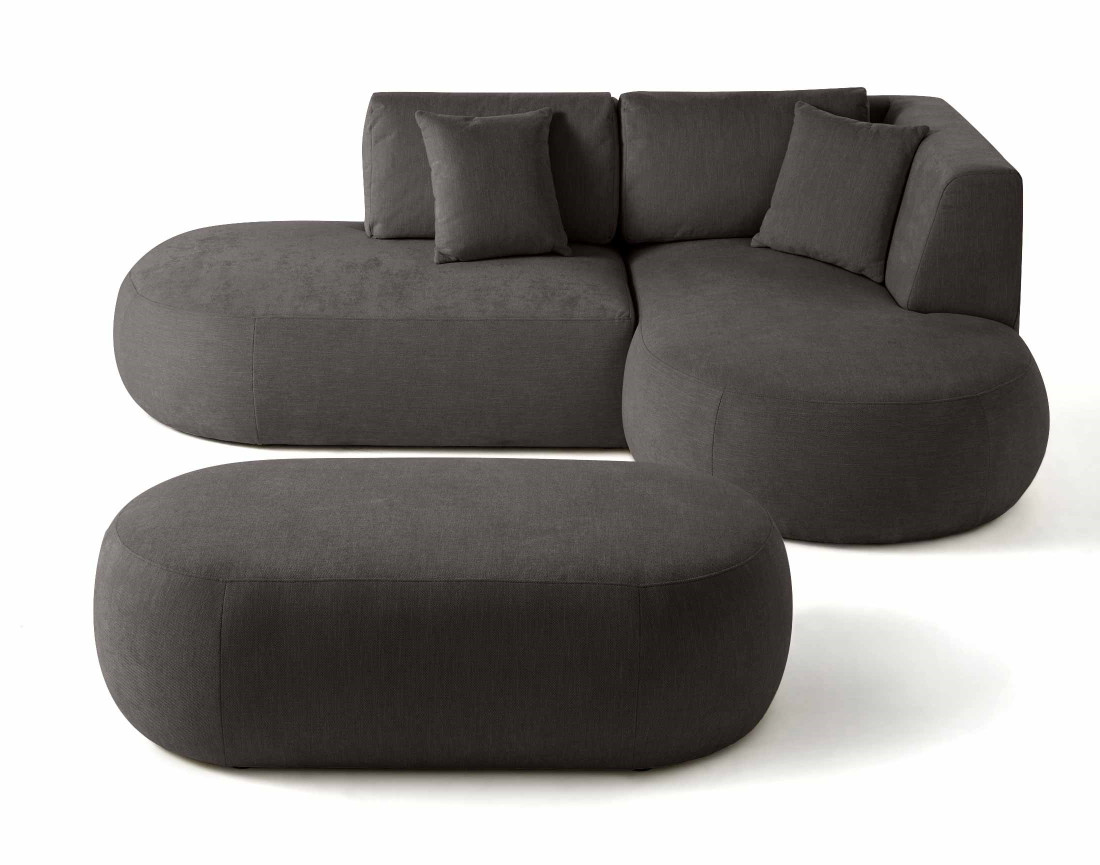 Canapé modulable d'angle droit avec pouf 4 places en tissu texturé Santorini Canapé modulable d'angle droit avec pouf 4 places en tissu texturé Santorini