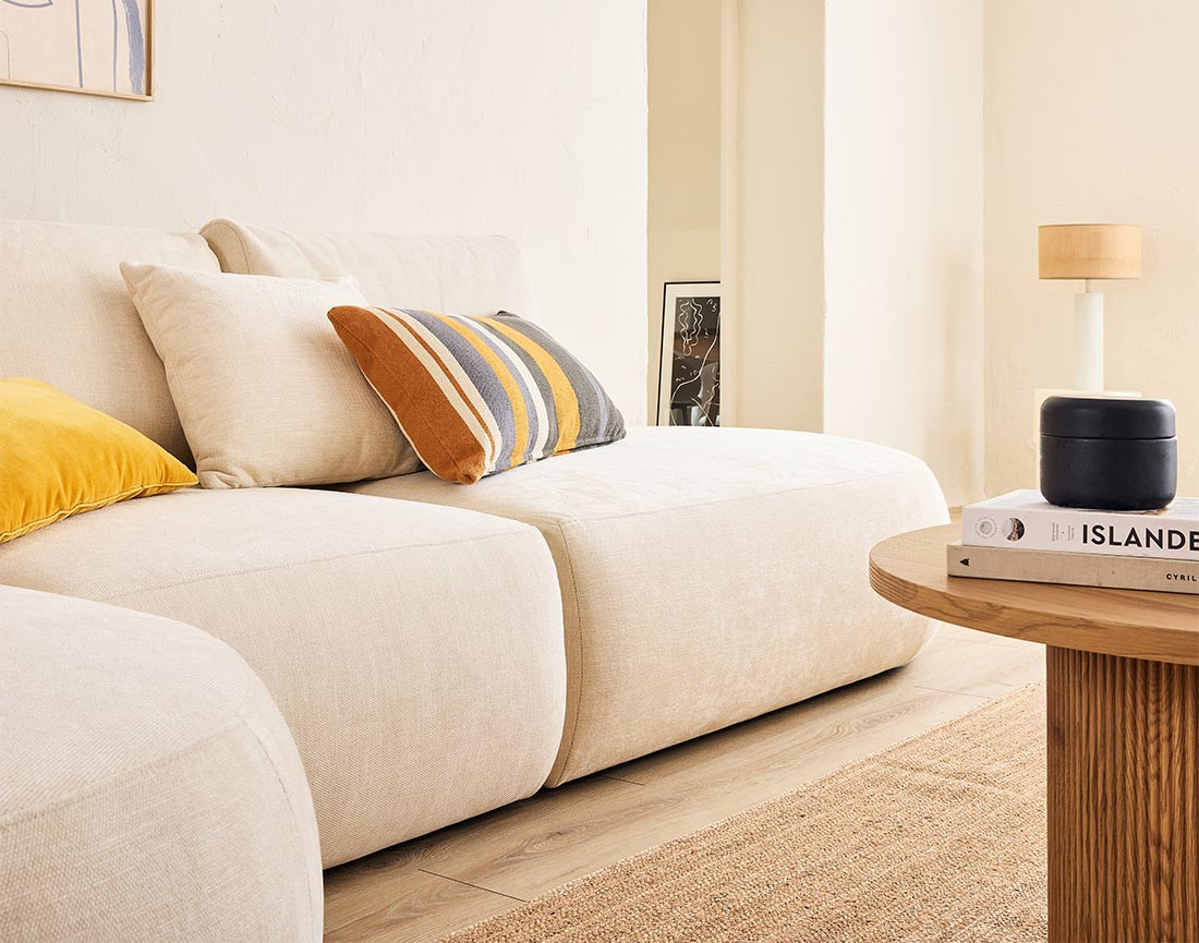 Canapé modulable d'angle gauche 5 places en tissu texturé Santorini Canapé modulable d'angle gauche 5 places en tissu texturé Santorini