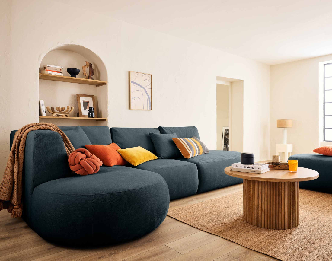 Canapé modulable d'angle gauche 5 places en tissu texturé Santorini