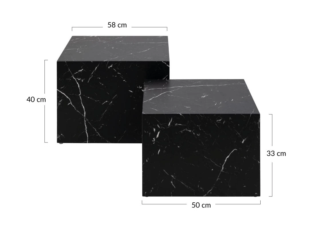 Lot de 2 tables basses effet marbre noir 58 et 50 cm Pueblo
