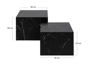 Lot de 2 tables basses effet marbre noir 58 et 50 cm Pueblo