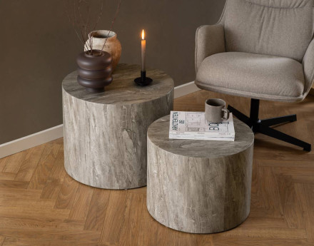 Lot de 2 tables basses rondes effet marbre gris 58 et 50 cm Pueblo