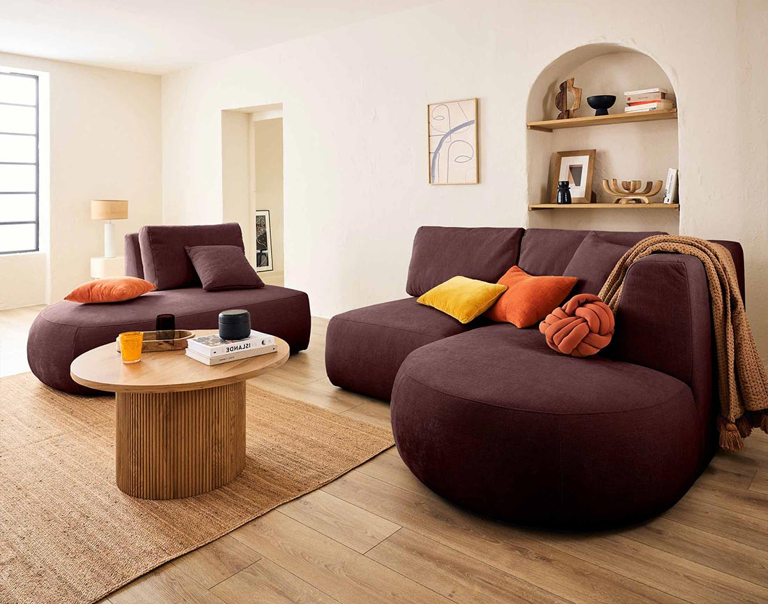 Canapé modulable d'angle droit 5 places en tissu texturé Santorini