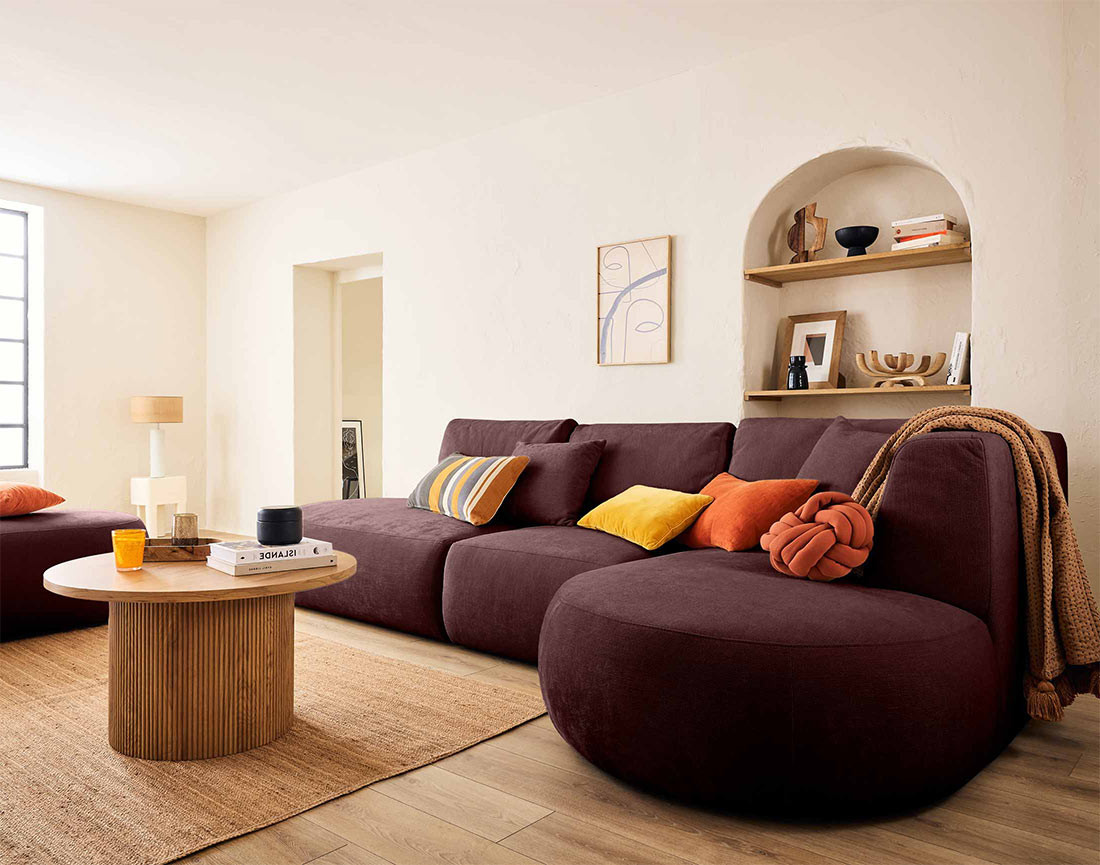 Canapé modulable d'angle droit 5 places en tissu texturé Santorini