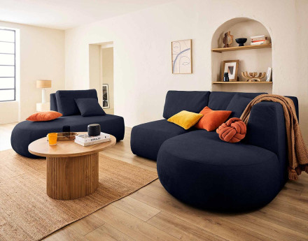 Canapé modulable d'angle droit 5 places en tissu texturé Santorini