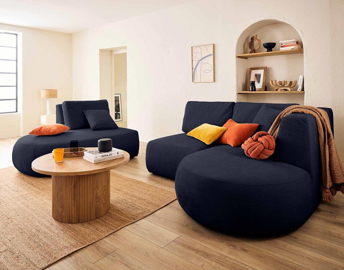 Canapé modulable d'angle droit 5 places en tissu texturé Santorini