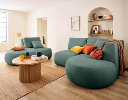 Canapé modulable d'angle droit 5 places en tissu texturé Santorini