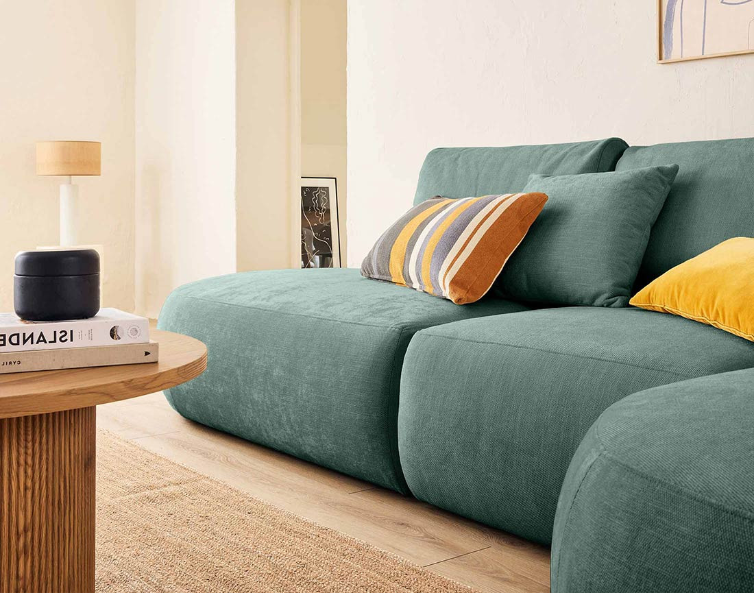 Canapé modulable d'angle droit 5 places en tissu texturé Santorini