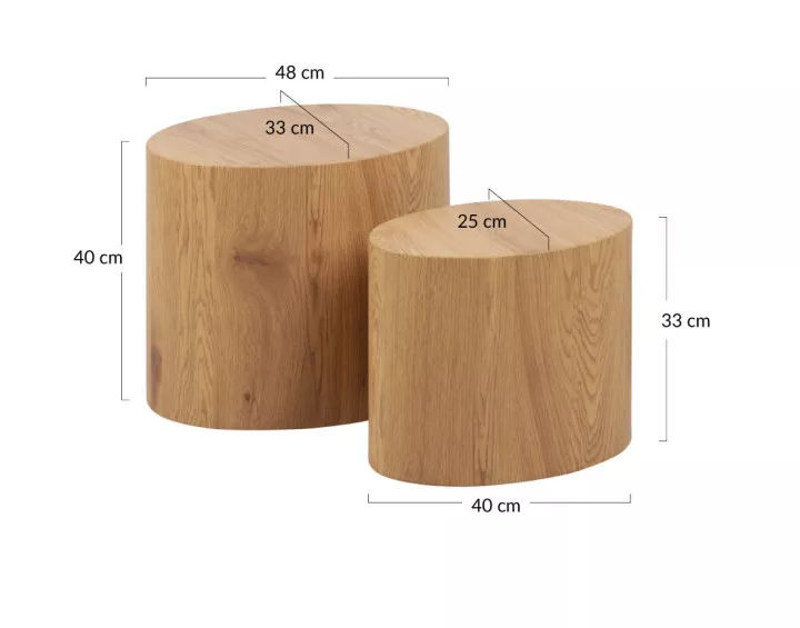 Lot de 2 tables basses chêne naturel 48 et 40 cm Aeryn