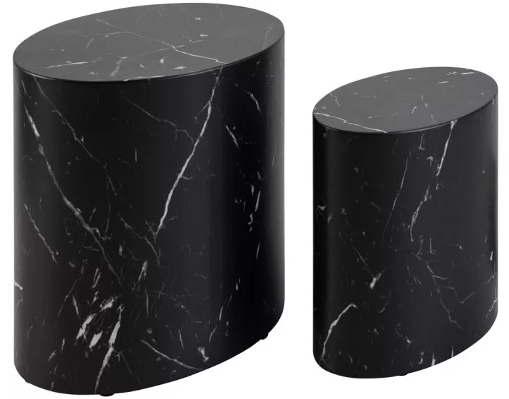 Lot de 2 tables basses effet marbre noir 48 et 40 cm Aeryn