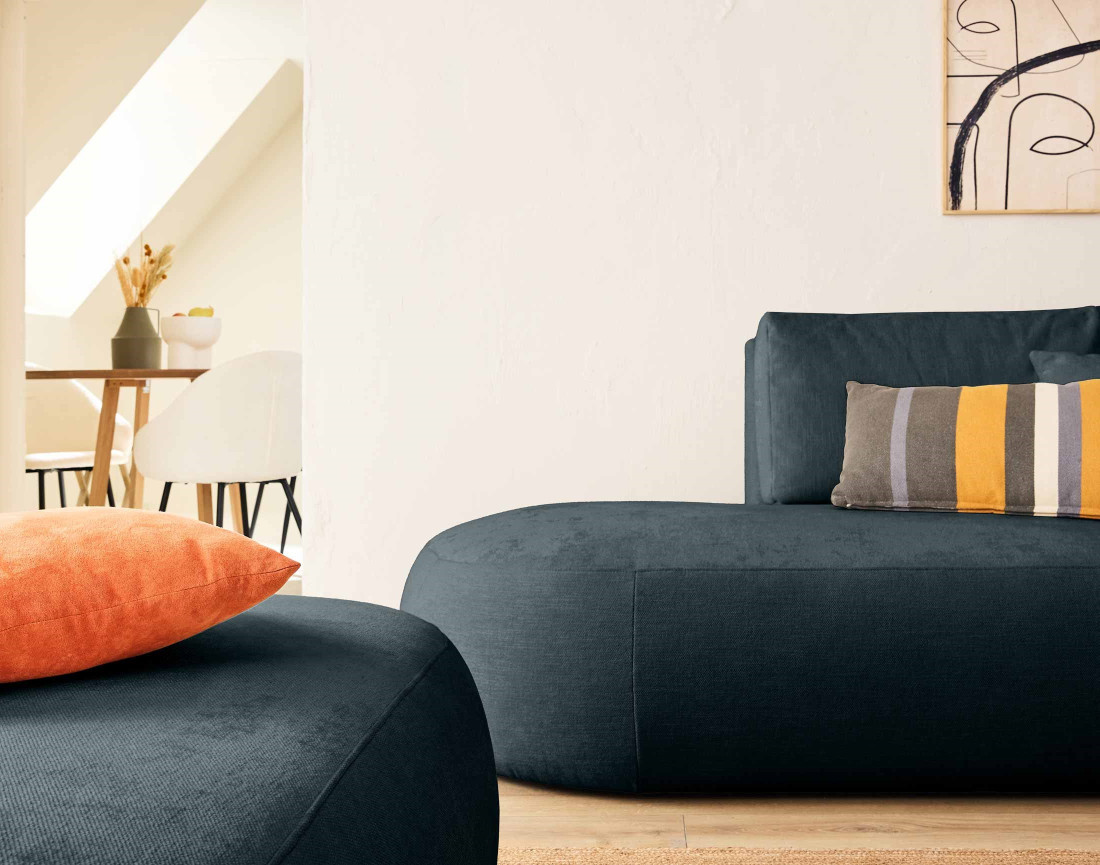 Canapé modulable d'angle droit avec pouf 5 places en tissu texturé Santorini