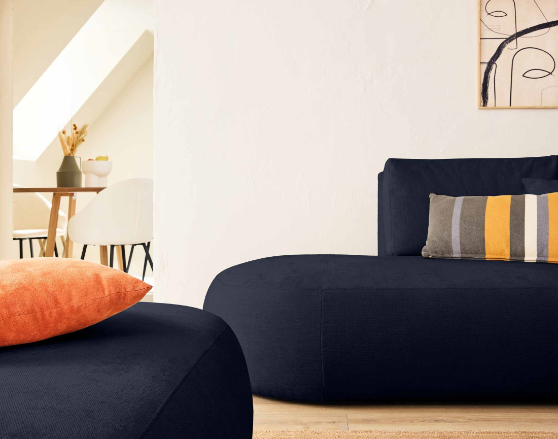 Canapé modulable d'angle droit avec pouf 5 places en tissu texturé Santorini