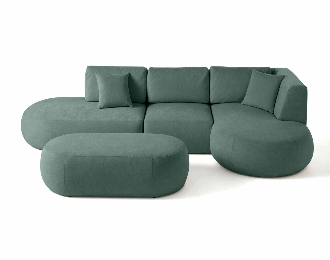 Canapé modulable d'angle droit avec pouf 5 places en tissu texturé Santorini