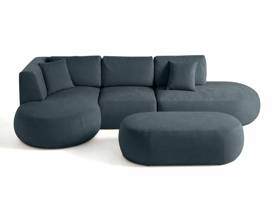 Canapé modulable d'angle gauche avec pouf 5 places en tissu texturé Santorini