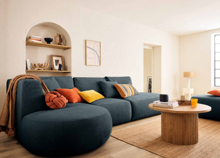 Canapé modulable d'angle gauche avec pouf 5 places en tissu texturé Santorini