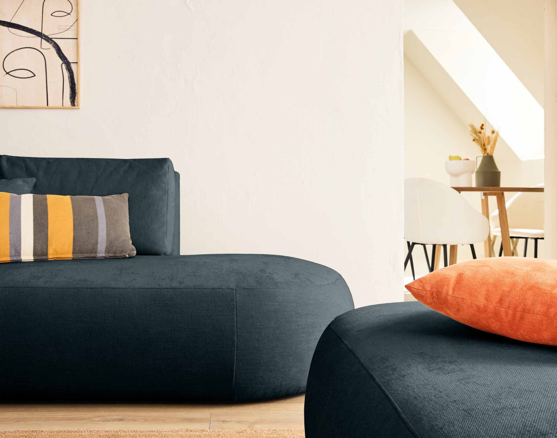 Canapé modulable d'angle gauche avec pouf 5 places en tissu texturé Santorini