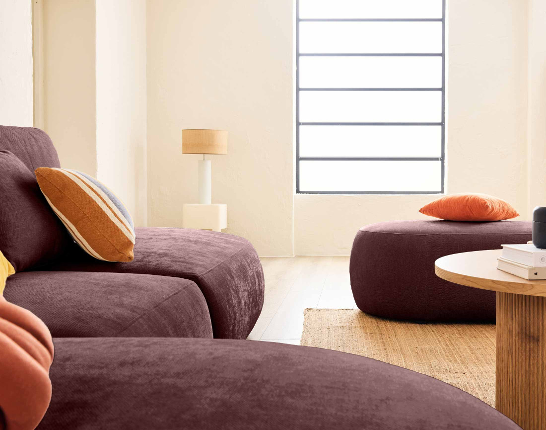 Canapé modulable d'angle gauche avec pouf 5 places en tissu texturé Santorini