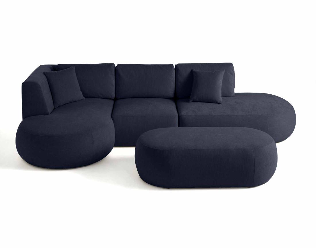 Canapé modulable d'angle gauche avec pouf 5 places en tissu texturé Santorini