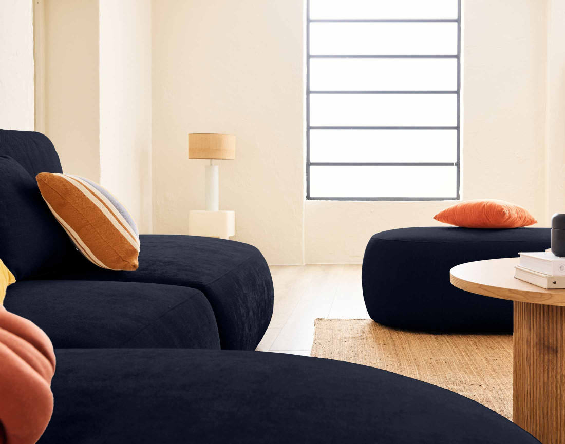 Canapé modulable d'angle gauche avec pouf 5 places en tissu texturé Santorini