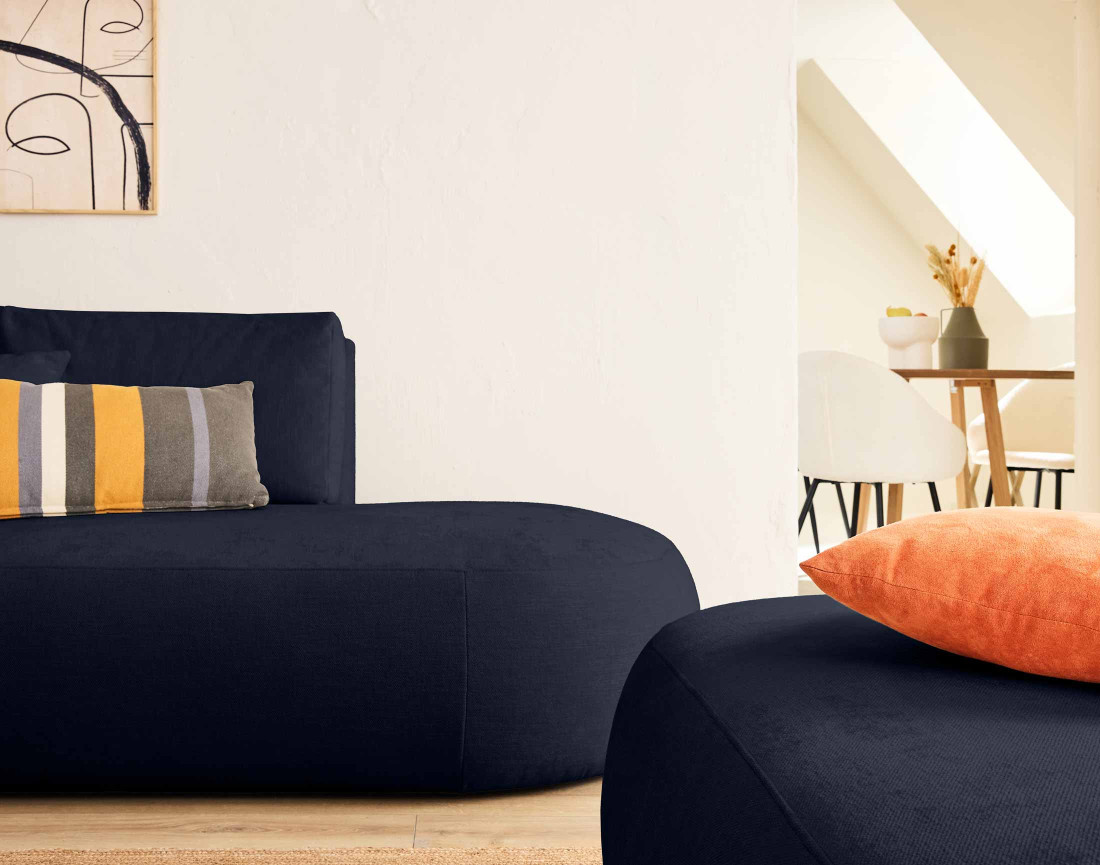 Canapé modulable d'angle gauche avec pouf 5 places en tissu texturé Santorini