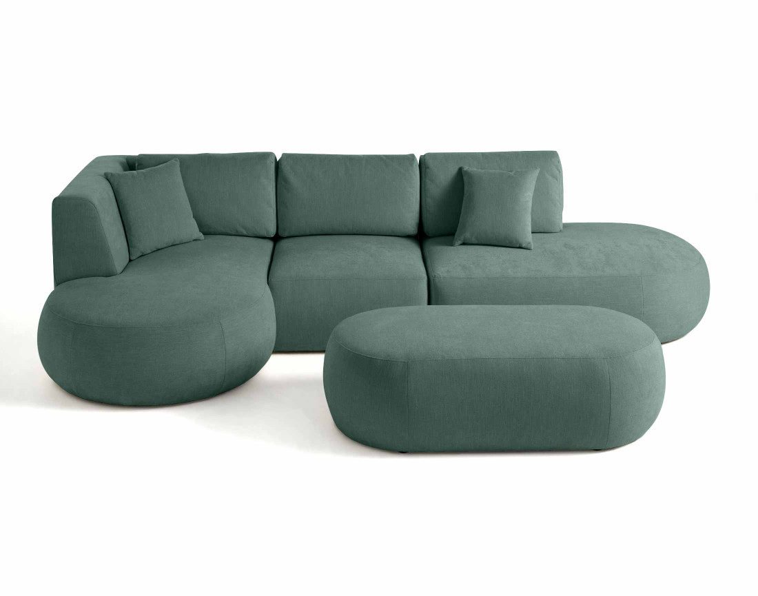 Canapé modulable d'angle gauche avec pouf 5 places en tissu texturé Santorini