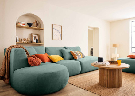 Canapé modulable d'angle gauche avec pouf 5 places en tissu texturé Santorini