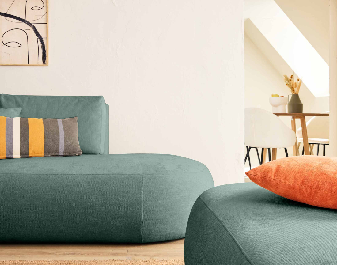 Canapé modulable d'angle gauche avec pouf 5 places en tissu texturé Santorini