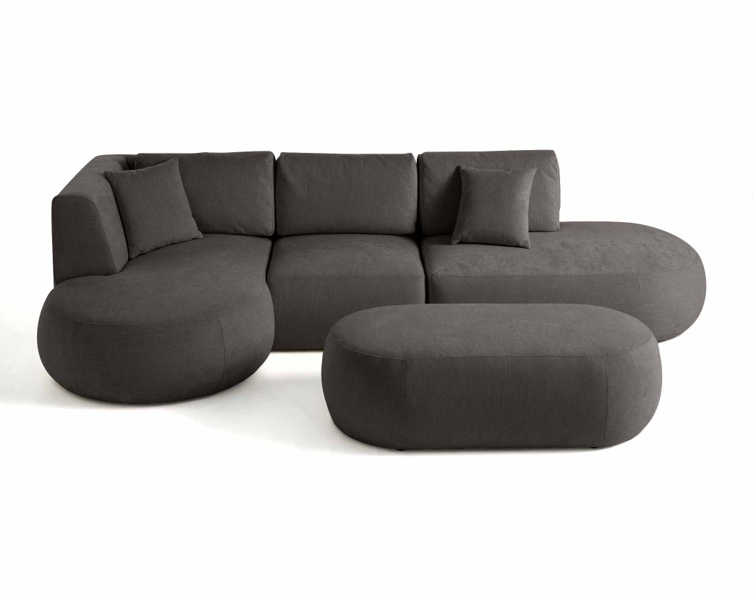 Canapé modulable d'angle gauche avec pouf 5 places en tissu texturé Santorini Canapé modulable d'angle gauche avec pouf 5 places en tissu texturé Santorini