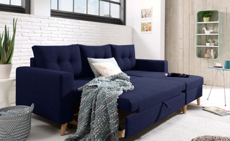 NORDIC - Canapé scandinave d'angle réversible convertible - Bleu marine NORDIC - Canapé scandinave d'angle réversible convertible - Bleu marine