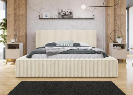 Lit coffre 140x200 cm sommier inclus en velours grosses côtes Swan