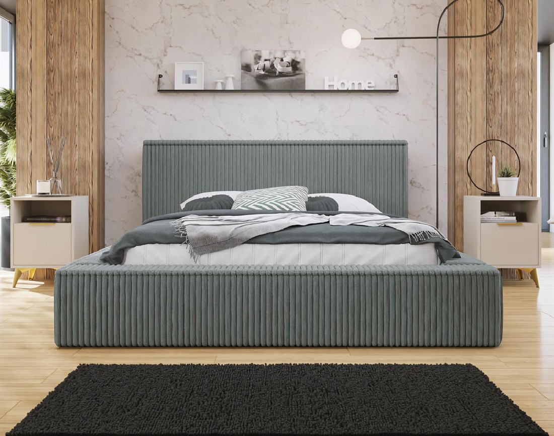 Lit coffre 140x200 cm sommier inclus en velours grosses côtes Swan